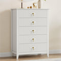 GarveeHome Fluted Dresser for Bedroom, 42.9" Tall 5-Drawer Wood Dresser, Modern Chest of Drawers, Storage Organizer Cabinet for Living Room, Hallway, Entryway, White