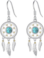 Dream Catcher Earrings for Women 925 Sterling Silver Western Earrings Dream Catcher Dangle Cowgirl Earrings Bohe Jewelry Gifts for Women