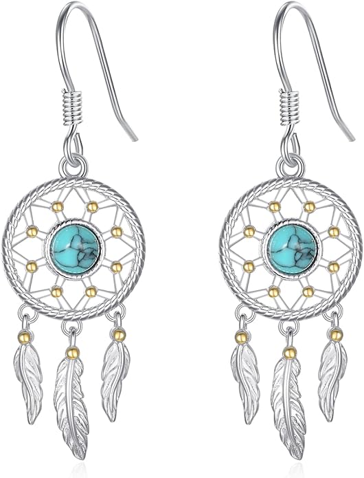 Dream Catcher Earrings for Women 925 Sterling Silver Western Earrings Dream Catcher Dangle Cowgirl Earrings Bohe Jewelry Gifts for Women