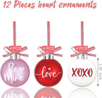 Valentines Tree Decorations, 12 Pcs Valentine Ornaments for Tree, Valentine's Day Hanging Ornament for Christmas Tree, Red Pink White Plastic Ball Ornaments