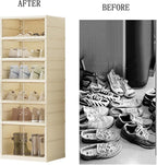 6Tier Foldable Shoe Rack Organizer for Closet,12Pairs Collapsible Plastic Shoe Shelf,Large Shoes Cabinet with Door,Clear Stackable Storage Box Easy Assembly,for Living Room (6Tier12Pairs Cream White)
