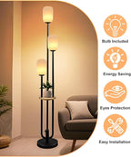 Lightdot Black Dimmable Floor Lamp with Shelf, Modern Floor Lamps with Oval Striped Lampshade& Bulb Included 3-Lights Candle Holder Style Tall Lamp for Living Room/Bedroom/Sofa Beside/Corner Decor