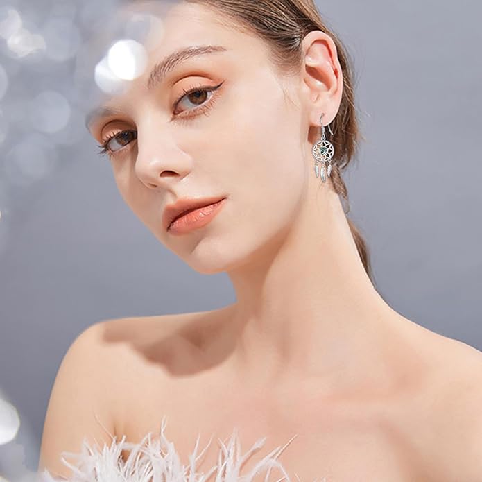 Dream Catcher Earrings for Women 925 Sterling Silver Western Earrings Dream Catcher Dangle Cowgirl Earrings Bohe Jewelry Gifts for Women