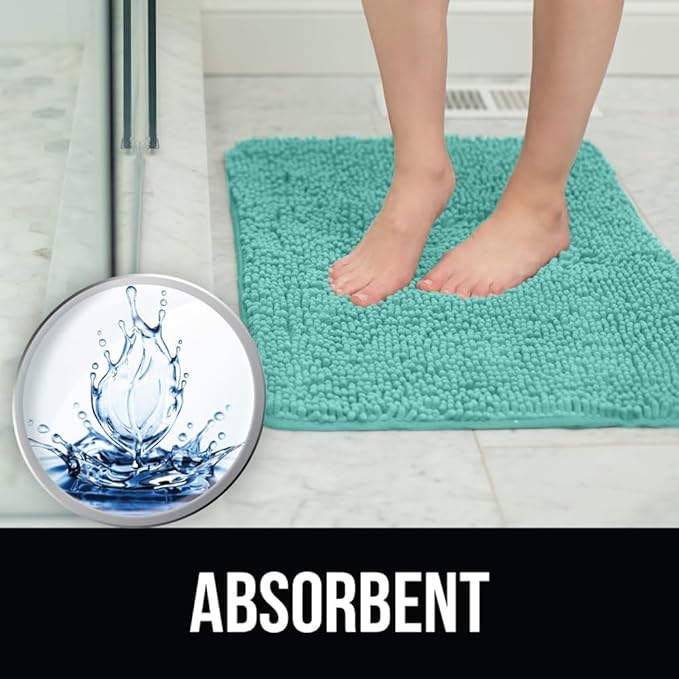 KANGAROO Bathroom Rugs, Chenille Soft Absorbent Bath Rug, Shaggy Shower Mat, Quick Dry Machine Wash Bathmat, Plush Carpet Mats for Tub, Bathtub and Room Home Decor Accessories, 30x20, Turquoise