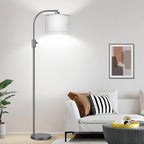 【Upgraded】 Dimmable Gray Floor Lamp, 1203 Lumens LED Bulb Included, Arc Floor Lamps for Living Room Modern Standing Lamp with Gray Linen Shade, Tall Lamp for Living Room Bedroom Office Reading Room