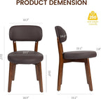 Yilaywain Mid-Century Modern Dining Chairs with Rubberwood Frame, Black Faux Leather Upholstered, 250 LBS Weight Capacity, Anti-Slip Protectors (Brown)