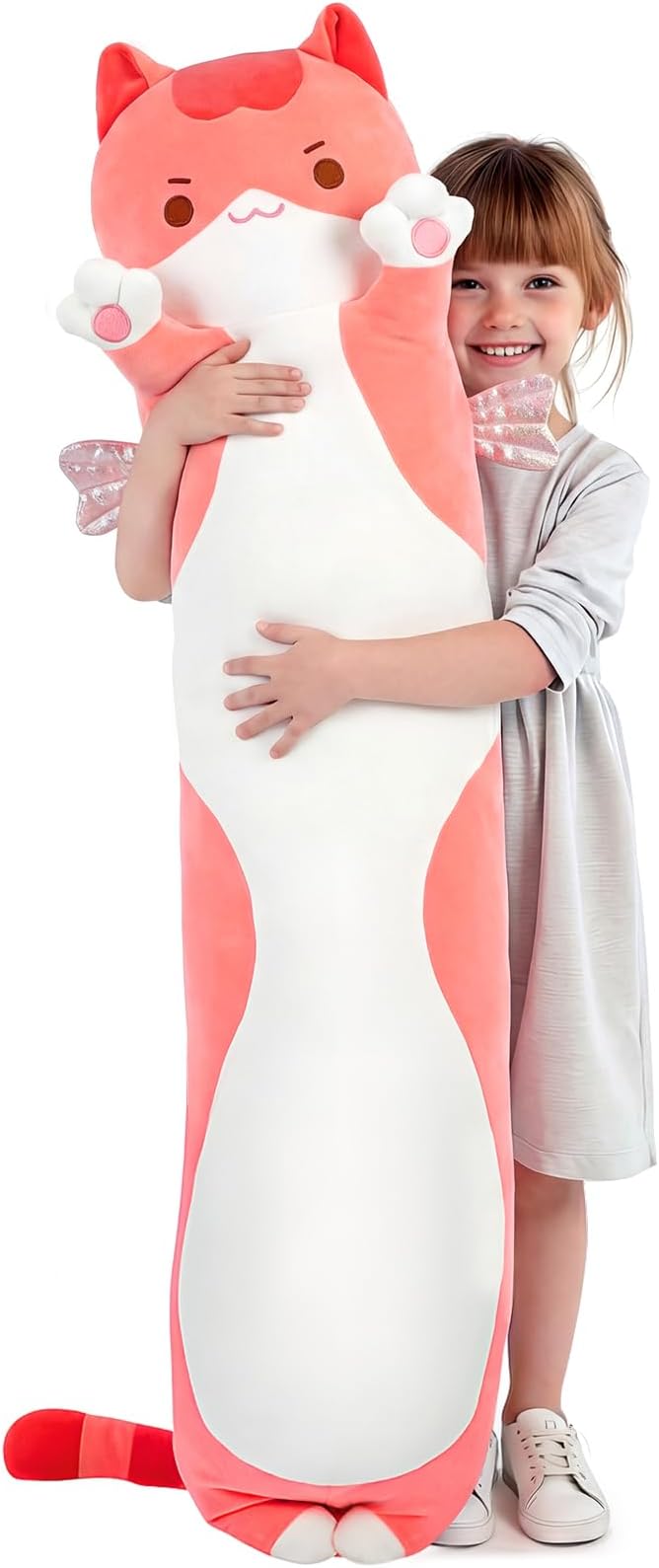 Mewaii Long Cat Plush 5 Sizes, 120% Extra Filling Giant Plushness Kids Body Pillow, Kawaii Cute Pink Cat Stuffed Animals Plushies, Big Long Body Pillow Cat Plush Gift for Girls 44”
