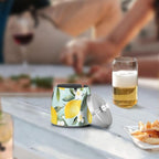 Lemon White Flowers Blue Pattern Ashtray with Lid, Outdoor Ashtrays for Patio, Stainless Steel Ashtray Odorless Smokeless for Home Office Balcony