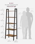 VASAGLE Ladder Shelf, 5-Tier Bookshelf, Storage Rack, Bookcase with Steel Frame, for Living Room, Home Office, Kitchen, Bedroom, Industrial Style, Rustic Brown and Ink Black ULLS45X