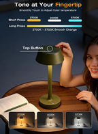 Cordless Rechargeable Table Lamp with Power Charger,Portable LED Desk Lamp,5000mAh Battery Operated,2700K-5700K Tunable,Stepless Dimming for Bedroom Bedside Touch Night Light,Green