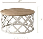 karlott Farmhouse Coffee Table, French Country Round Coffee Table with Distressed Tray Top, Coastal Coffee Tables with Curved Motif Frame Base, Boho Center Table for Living Room, Dining Room, Bedroom