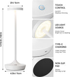 2 Pack Led Cordless Rechargeable Waterproof Table Lamp(Battery Operated Touch Light 3 Color Dimming Portable Night Lamp IP54 Waterproof Suitable For Indoor Outdoor Patio Restaurant Dining Home)White