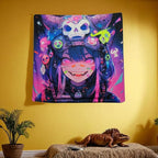 HOUHUANG Hanging paintings, blacklight tapestry, murals, and decorative paintings, fluorescent anime, cartoons, polyester material (59 "x 59") for families, bars, and outdoor parties (Halloween Girl)
