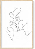 Minimalist Couple Art Wall Art Print Couple Kiss Abstract Line Drawing, Gallery Quality 24"x36" Beige Framed, Abstract Love Aesthetic Decor Bedroom Living Room