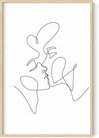 Minimalist Couple Art Wall Art Print Couple Kiss Abstract Line Drawing, Gallery Quality 24"x36" Beige Framed, Abstract Love Aesthetic Decor Bedroom Living Room