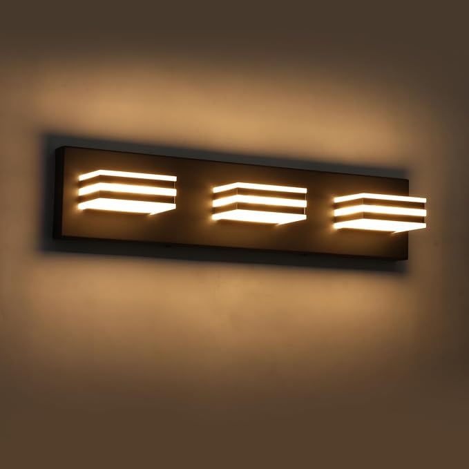 Black Vanity Lights for Bathroom Light Fixtures (3-Light, 20-Inch) Adjust 3 Colors Modern Bath Lighing Fixture Over Mirror LED Vanity Lighting