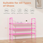 3 Tier Shoe Rack for Closet, Shoe Organizer with 5 Hooks, Long Shoe Shelf Storage for Shoe and Boot Stackable Free Standing Shoe Rack for Entryway, Garage, Small Spaces, Dorm, Pink