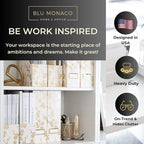BLU MONACO | Set of 4 Foldable Magazine Storage Boxes with Gold Floral Pattern | Decorative Vertical File Organizers with Gold Label Holders for Desk, Shelves & Home Office