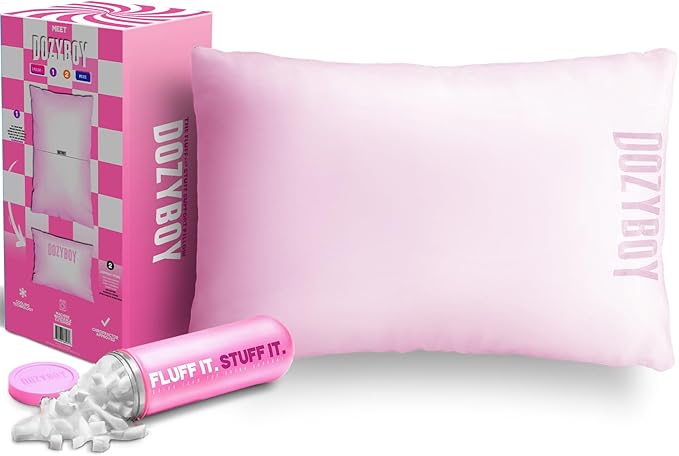 Fluff and Stuff Comfort Pillow | Queen Size Memory Foam Pillows, Chiropractor Designed and Approved 2-in-1 Back Support and Bed Pillows | Fully Adjustable Pillow (Rosie, Queen (Pack of 1))