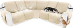 Reclining Sectional Couch Covers 100% Waterproof Velvet L Shape Recliner Couch Covers for Dogs Pets Washable Anti Slip Recliner Slipcovers with Pockets (5 Seat Sofa, Beige)