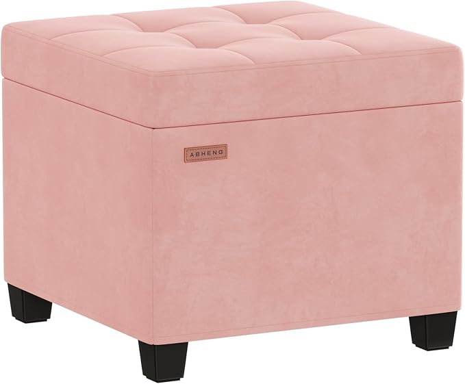 17.7 inches Velvet turfed Ottomans Cube with Legs, Metal-Framed Square Storage Ottoman Foot Rest Stool Holds 770 LB for Dorm Living Room Bedroom Pink UASND64P