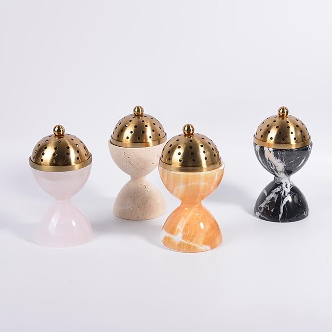 Natural Marble Incense Burner with Brass Accents 6.29 x 3.54 inches Multi-Purpose Holder for Cones/Sticks/Sage, Home Decor & Relaxation (Black)