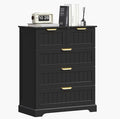 5 Wooden Drawer Dresser for Bedroom Storage, Modern Farmhouse Wood Chest of Drawers with Metal Handles, Wide Storage Cabinet for Closet, Living Room, or Entryway Black