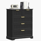 5 Wooden Drawer Dresser for Bedroom Storage, Modern Farmhouse Wood Chest of Drawers with Metal Handles, Wide Storage Cabinet for Closet, Living Room, or Entryway Black