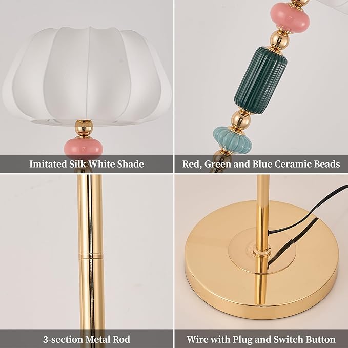 Floor Standing Tall Lamp Imitated Silk White Shade Floor Lamp with Plug Switch Button for Living Room Bedroom Home Office