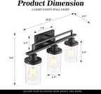 Emliviar 20.8 Inch Modern Bathroom Light Fixture in Black Finish, 3-Light Vanity Lighting Fixture with Clear Glass Shade, E26 Base, YCE238B-3W BK