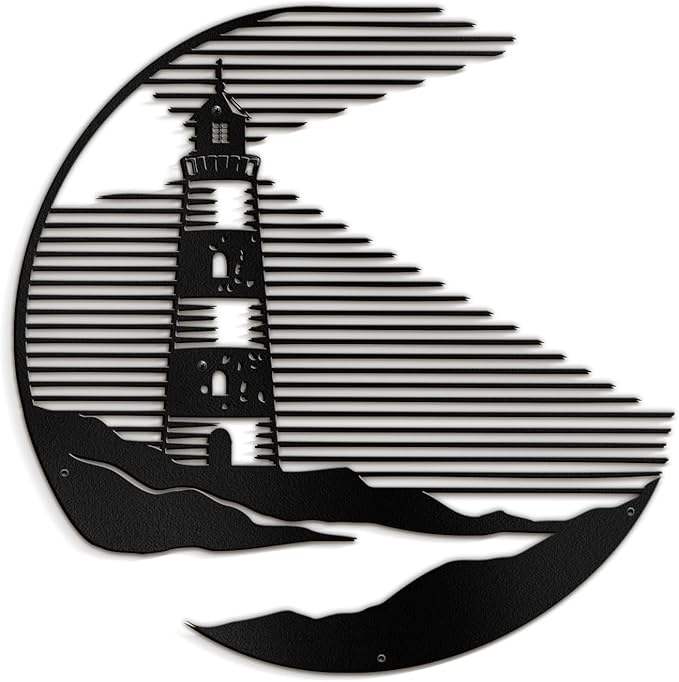 SIGNLEADER Metal Wall Art Decor Lighthouse Minimalist Modern Abstract Wall Sculpture Hangings Home Decoration for Living Room, Bedroom, Bathroom, Kitchen, Outdoor - 24" Black