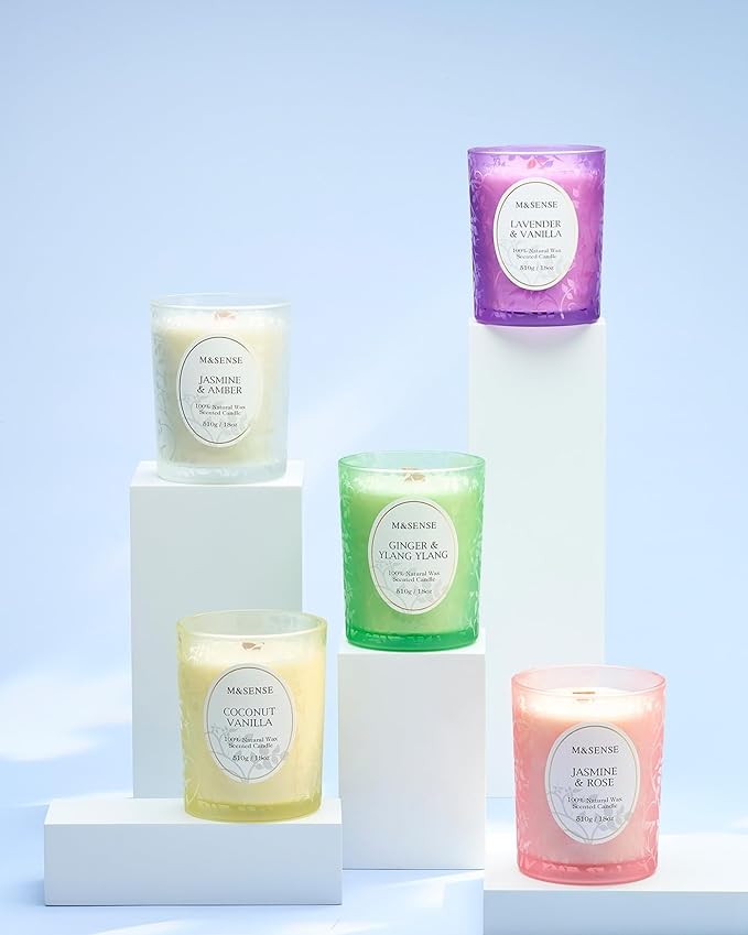 M&SENSE Sea & Cotton Scented Candle, Cracking Wooden Wick Soy Wax, 18oz 100 Hours Long Lasting Clean Burn, Large Summer Candles for Home Decor, Non-Toxic Relaxing Aromatherapy Gifts for Women