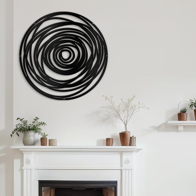 SIGNLEADER Metal Wall Art Decor Abstract Geometric Circles Minimalist Modern Abstract Wall Sculpture Hangings Home Decoration for Living Room, Bedroom, Bathroom, Kitchen, Outdoor - 24" Black