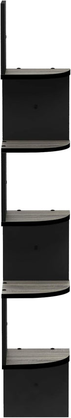 Furinno Rossi Wall Mount Floating Corner Shelf, 5-Tier Radial, French Oak Grey/Black