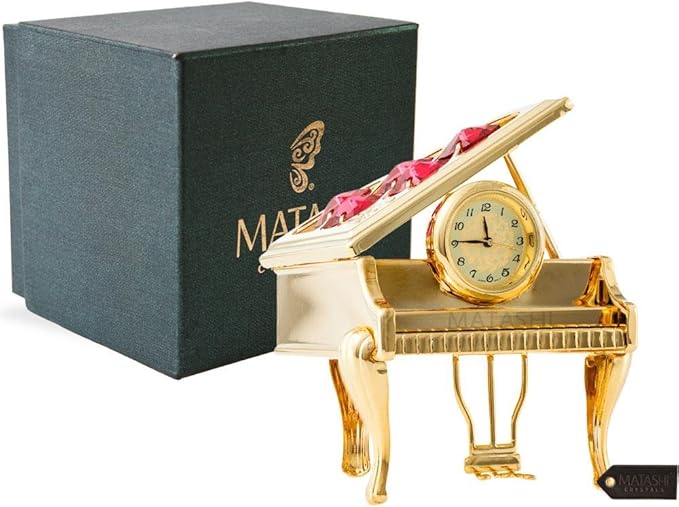 Matashi 24K Gold Plated Vintage Piano Desk Clock for Shelf Desktop Tabletop Clock with a Luxury Gift Box - Gift for Musician New Year Christmas Birthday Valentine Day Anniversary Mother's Day