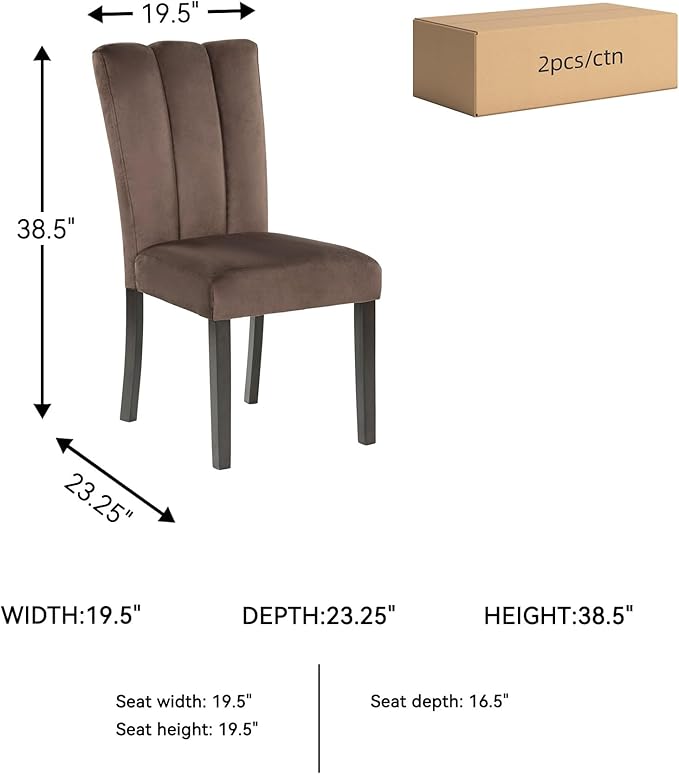 Signature Design by Ashley Jazmore Contemporary Velvet Upholstered High Back Dining Chair with Solid Wood Frame and Stitching Details, Set of 2, Dark Brown