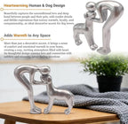 Human and Dog Statue Decoration, Cute Pet Sculpture Home Decor Tabletop Ornament Figurines Office Living Room Bedroom Home, for Dog Lovers Friends Family Decoration, Silver Color