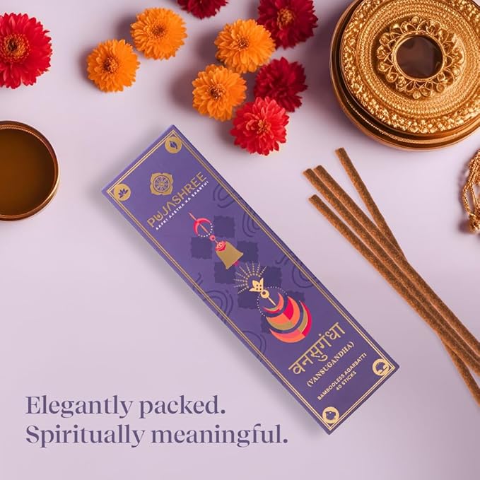 Pujashree Bambooless Agarbatti Incense Sticks 40 pcs 8 Inches | 100% Natural Charcoal Free Agarbatti Sticks | Long Lasting Burn | Woody Aroma | Neelgandha Fragrance (Vansugandha)