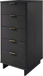 Manhattan Comfort Granville 2-Piece Modern Solid Wood Tall Narrow and Standard Dresser Set - Gold Finish Handles - Sleek Design for up to 35" TV - Elegant and Durable Bedroom Furniture, Dark Grey