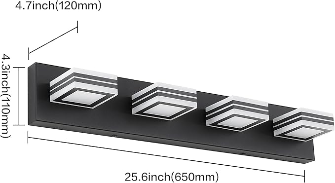 SOLFART Black Bathroom Light Fixtures 4 Lights Bathroom Vanity Lighting LED Dimmable Modern Black Vanity Lights Over Mirror