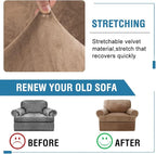 H.VERSAILTEX Sofa Cover 2 Piece T Cushion Armchair Slipcovers Thick Velvet Couch Cover Furniture Protector Stretch T Cushion Sofa Covers for 1 Cushion Couch with 1 Individual T Cushion Covers, Camel