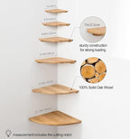 Corner Shelf, Solid Oak Wood Floating Corner Shelf Wall Mount Round End Floating Speaker Shelves with Wire Hole for Small Plant Photo Frame for Bedroom Kitchen, Living Room (Oak, 7.1in)