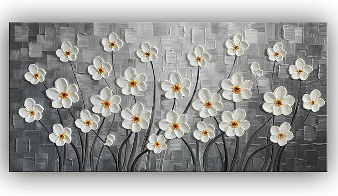 YaSheng Art - 24x48inch Abstract Art Painting，Oil Painting on Canvas Texture Black and white flower Oil Painting Hand-Painted Abstract Artwork Canvas Wall Art Paintings Modern Home Decor Art