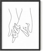 Holding Hands Wall Art Interlocking Fingers Continuous Line Drawing Love Connection 11x14 Inch Oak Wood Black Framed Modern Romance Print for Bedroom