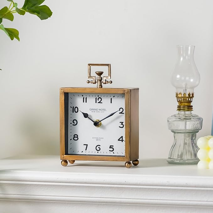 NIKKY HOME Small Table Clock, Silent Non-Ticking Classic Battery Operated Decorative Mantel Desk Shelf Clock for Living Room Decor - Rose Gold