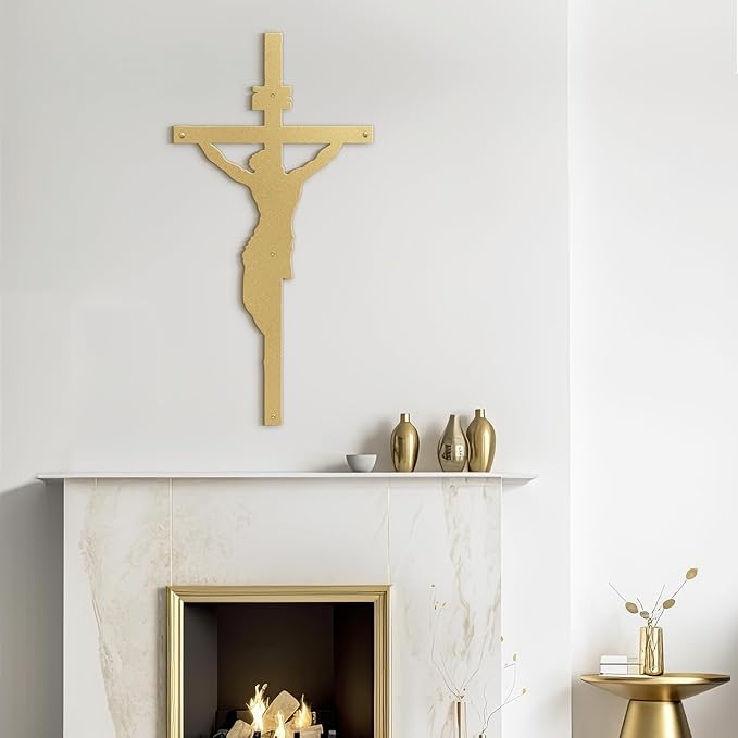 SIGNLEADER Metal Wall Art Decor A Men on Cross Minimalist Modern Abstract Wall Sculpture Hangings Home Decoration for Living Room, Bedroom, Bathroom, Kitchen, Outdoor - 24" Gold