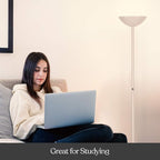 Brightech SkyLite LED Floor lamp, Torchiere Super Bright Floor Lamp for Living Rooms & Offices - 3 Way Dimmable Tall Torch Lamp, High Lumen Standing Pole Lamp for Bedroom Reading - White