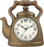 Presentime & Co. 11" Teapot Clock, Silent Non Ticking, Modern Farmhouse Style, Wall & Mantel 2 in 1 Desk & Shelf Clock, Bronze Finish for Wall, Home, and Tabletop Decor, Bronze Finish