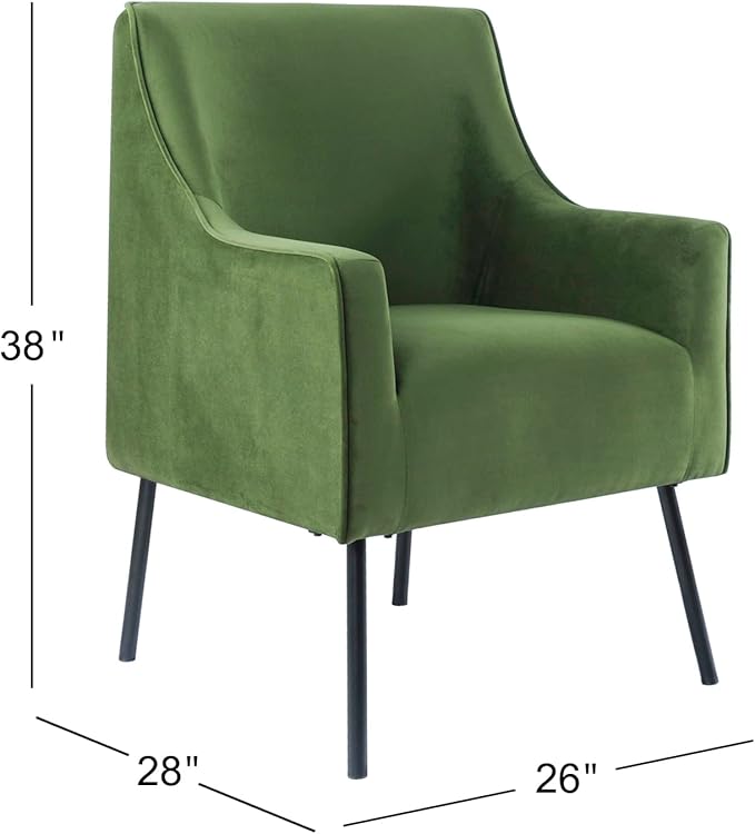 HomePop Mordern Accent Chair, Homepop Home Décor, Accent Chairs for Living Room & Bedroom, Fabric Reading Living Room Side Chair, Single Sofa with Lounge Seat and Metal Legs - Green Velvet