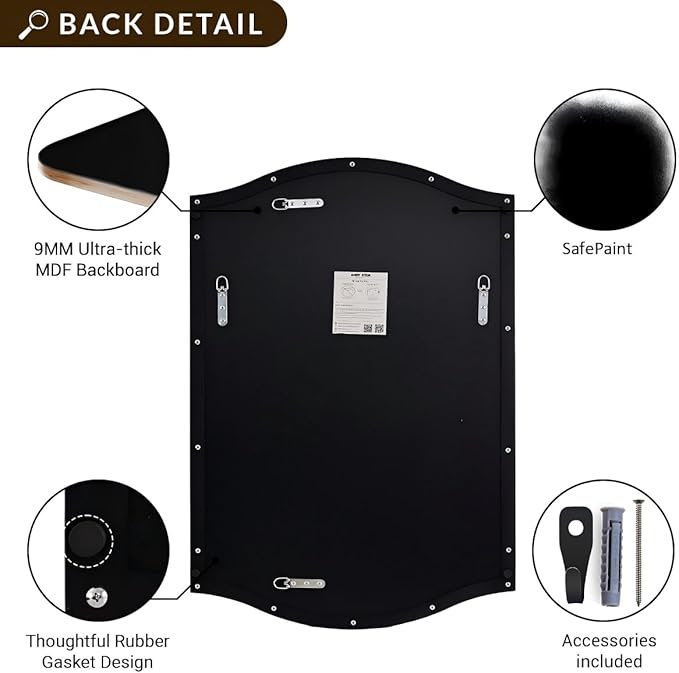 ANDY STAR Scalloped Bathroom Mirror，24"x32" Black Rectangle Wall Mirror with Curved Edge Stainless Steel Metal Frame, Irregular Vanity Wall-Mounted Mirror for Bathroom, Entryway